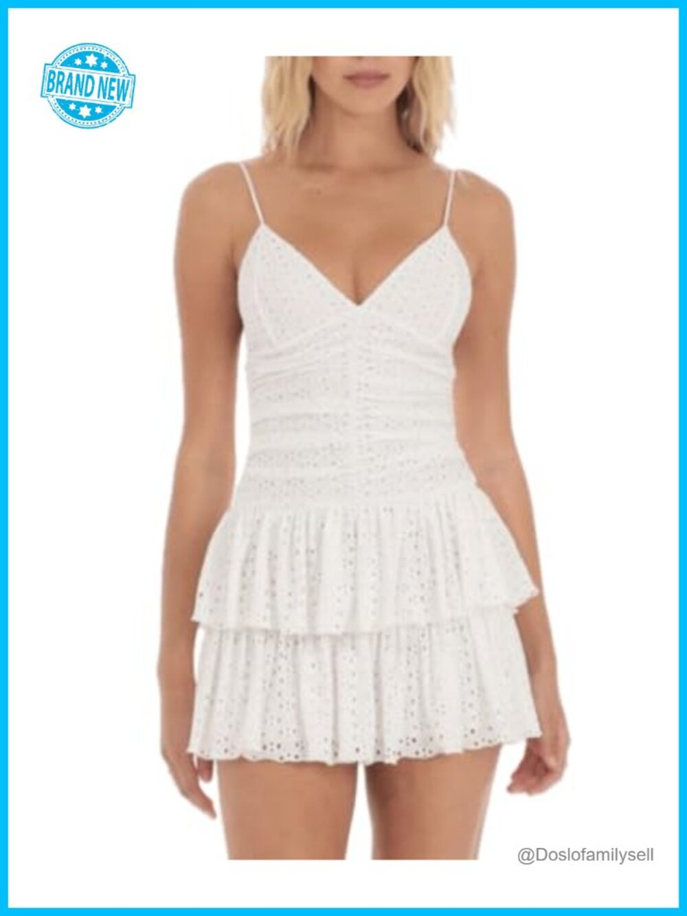 Women Deep V-Neck Spaghetti Strap Tiered Ruffle Hem Mini Dress